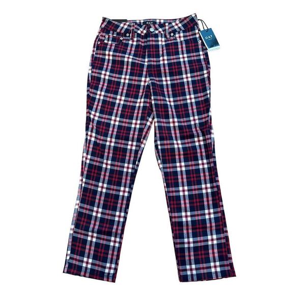 Oat New York Wallace High Rise Straight Crop Plaid Pants Navy Red Women's 27 S - Picture 3 of 5